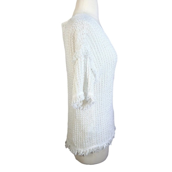 LOU & GREY Women's XS White Fringe Open Knit Popover Summer Sweater Blouse Top - Picture 6 of 12